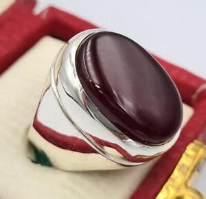 Yemeni aqeeq blood red agate hakik aqiq bague sterling silver jewelry christmas
