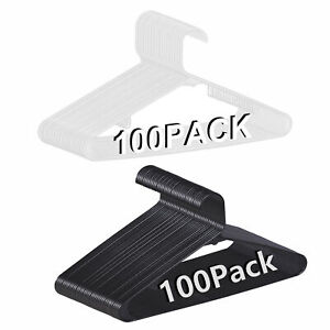 100 Pack Plastic Hangers Space Saving Hangers for Clothes with Hooks Black/White