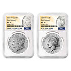 2023 $1 Morgan and Peace Silver Dollar 2pc Set NGC MS70 ER Morgan & Peace Label