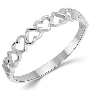 14K Solid White Gold Anniversary Fashion Heart Ring Band