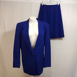 VTG Talbots 100% Wool Suit Set Blue Jacket Size 10 & Pleated Skirt Size 6
