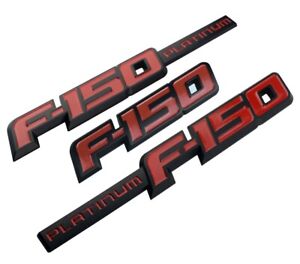 3Pc Fits 2009-2014 F-1-5-0  Platinum Fender Rear Emblem Badge Red (For: F-150 XLT)