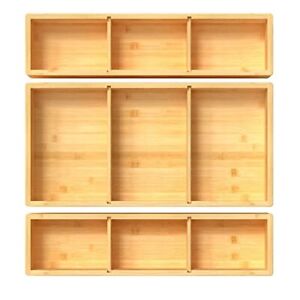 Bamboo Drawer Organizer Box 12'' X 12'' X 2' Adjustable 3 Individual Storage Con
