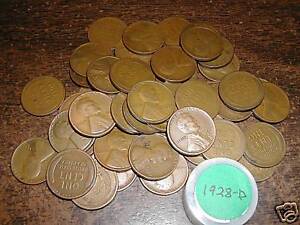 1928-D LINCOLN WHEAT CENT ROLL, G/VG condition!