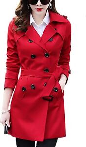 Women's Double Breasted Trench Coat Water Resistant Windbreaker Classic Belted