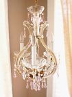 Vintage Italian Clear & Pink Crystal Cage Style 3 Arm Chandelier 4 Lights Must C