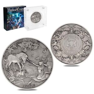 2021 Chad 2 oz Silver Mermaid & Unicorn - Mythical Creatures Series Antiqued