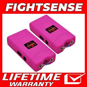 Fightsense 2 Pc Heavy Duty Stun Gun 10 BV Rechargeable LED Flashlight Pink