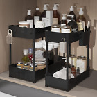 2 Pack under Sink Organizer Storage Shelf for Bathroom or Kitchen Cabinet, Black