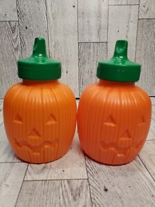 New ListingVintage Halloween Pumpkin Blow Mold Water Bottles, Lot Of 2