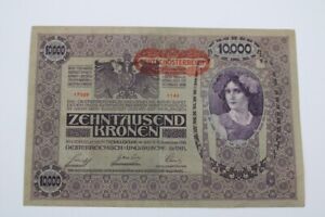 1918 - 10,000 Kronen Austro-Hungarian Empire - WWI Inflation Banknote -Large