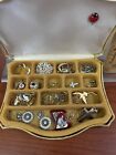 Vintage 13 compartment Jewelry Box with Teen Jewelry Charms, Earrings, Necklaces