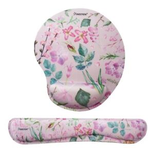 Floral Mouse Pad with Wrist Support and Keyboard Wrist Rest, Arc S, Pink