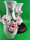 Flowers On White Vases. A Pair Pink And White Flowers On White Vases