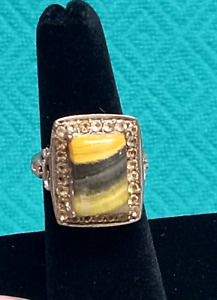 Bumble Bee Jasper & Citrine Gemstone 925 Sterling Silver Ring Size 7-3/4 (#0008)
