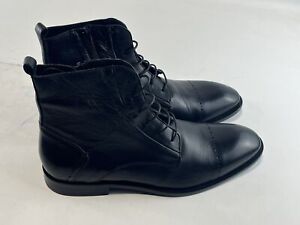Mens Bacco Bucci Black Genuine Leather Dress Boots Size 11.5D NEW