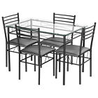 5 PC Dining Set Glass Top Table and 4 Chairs Kitchen Room Furniture