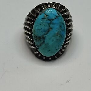 Vintage Southwestern Old Pawn Sterling Turquoise Ring Sz 10.5