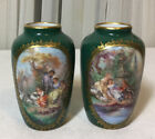 New ListingPair Of Antique Limoges French Hand Painted Green Porcelain Miniature Vases
