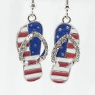BRIGHTON  BEACH style  Patriotic Flip Flop Crystal Rhinestone USA Earrings