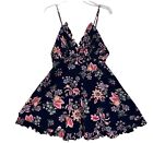 Free People Floral Mini Dress Sz L Navy Fine Corduroy Looking Glass Baby Doll