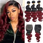 10A Ombre Brazilian Human Hair With Closure 14 16 18+14 Bundles with Closure