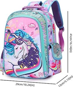 16″ Girls Unicorn Backpack Sequin School Book Bag for Preschool Lightweight US
