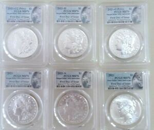 2021 MORGAN & PEACE SILVER DOLLAR PCGS MS70 FIRST DAY OF ISSUE FDOI- 6 COIN SET