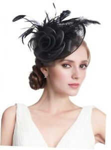 Women's Fascinator Wedding Derby Hat Feather Flower Sinamay Sinamay - Black
