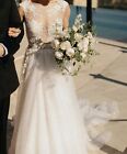 MUSE BY BERTA msrp $8500 Aurelia Wedding Hand Sewn A-line Gown Sheer Size US 0