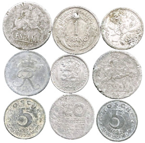 Europe Coin LOT OF 9 Foreign Zinc Spain Germany France Austria FREE SHIP