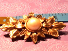 Vintage Brooch Pin Gold Tone Leaf Faux Pearl Costume Fashion Jewelry ~Ships FREE