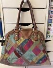 Fossil Patchwork Purse Brown Leather Multi-Color Zip Closure Good Condition