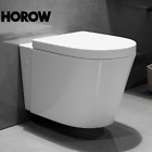 HOROW Round Wall Hung Toilet Dual Flush Compact Toilets w/ Soft Closing Seat