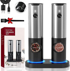 LED Electric Salt and Pepper Grinder Set w/USB Rechargeable Base Automatic Power