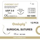 Absorbable Dental Surgical Suture CHROMIC GUT 3-0 Brown 75cm 3/8 Reverse Cutting