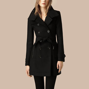 NWT Burberry Brit Women's Daylesmoore Check Double Breasted Trench Coat Black