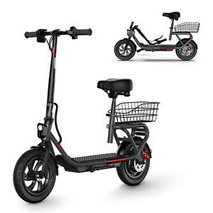 SISIGAD Electric Scooter Ebike Folding Scooter with Seat & Carry Basket UL2849