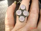 Very Pretty Vintage 4 Large Rose Quartz Stones 925 Sterling Silver Ring Size 7