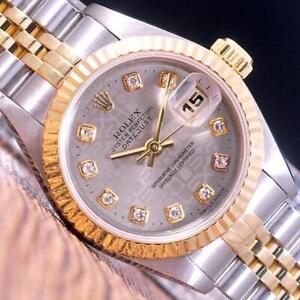 Rolex 69173G Factory Diamond Dial DateJust 26mm Women's Watch