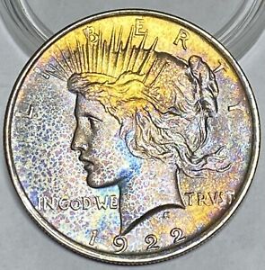 1922 Peace Dollar BU - TONED Golden Rays with Beautiful TONED REVERSE  WOW!