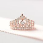 Princess Crown Ring With Shiny White Round Cut Moissanite In Pure 10K Rose Gold