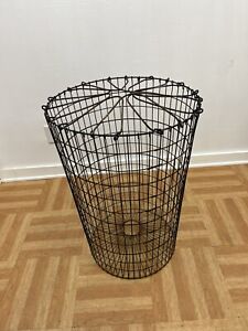 Vintage Wire Laundry Basket metal round hamper country primitive farmhouse decor