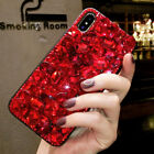 Phone Case Bling Sparkly Full Red Diamonds Soft Black Bumper Cover With Lanyard