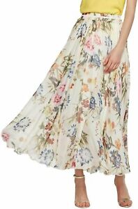 Women's Elegant Summer Full Length Boho Floral Print Pleated Chiffon Skirt