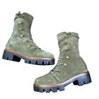 Jeffery Campbell Green Suede Combat Boots with Gold Hardware & lug Soles size 7
