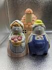 VINTAGE 3 PCS. MAN AND WOMAN SALT AND PEPPER SHAKERS WITH HOUSE SUGAR HOLDER