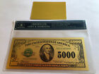 WR Color Gold US Banknote $5000 Dollar Bill Free Certificate Sleeve