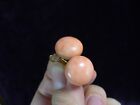 Pair pink red coral 14K gold clip earing 10 g