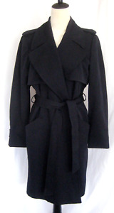 Vtg Linda Allard Ellen Tracy Womens 100% Wool Black Wrap Trench Coat Sz 8 Petite